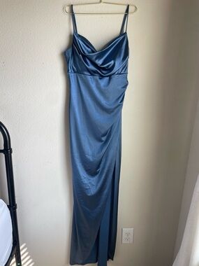 Windsor Steel Blue Satin Cowl Neck Maxi Dress